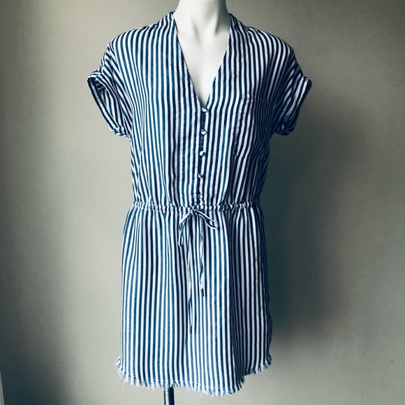 PAIGE Haidee Shift Drawstring Dress in White / Bluebell Stripe S - Picture 8 of 11